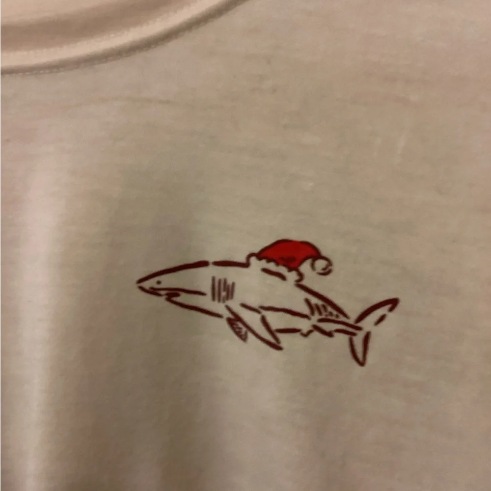 Cat & Jack Beige Cream XXL long top with Shark logo Has Santa Hat (16-18)